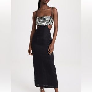 Black mother of pearl embellished Staud Jada Dress vacation dress size 10